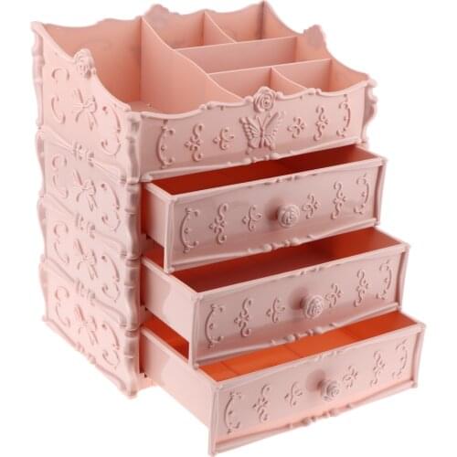 European Style Makeup Storage Drawer Organizer 3-Tiers Countertop Vanity Cosmetics Makeup Holder Case Box