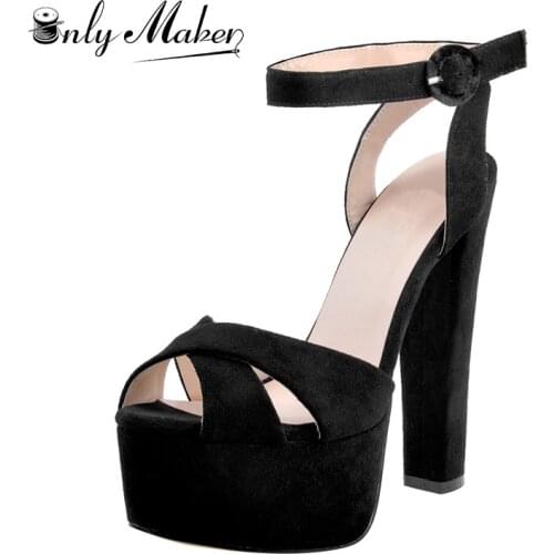 Onlymaker Women Crisscross Platform Sandals Buckle Peep Toe Block Chunk High Heels Suede Wrap Shoes Large Size for Women US5-15