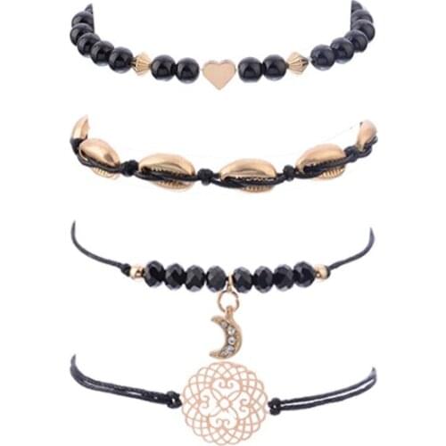 SZELAM 2020 Fashion Bracelets 4PC Bracelets Shell Hollow Flower Piece Bead Chain Moon Pendant Bead Chain SBR190315