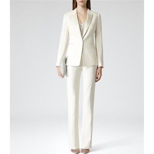Jacket+Pants Womens Business Suits Office Uniform Designs White Women Elegant Formal Ladies Trouser Suit 2 Piece Sets Custom