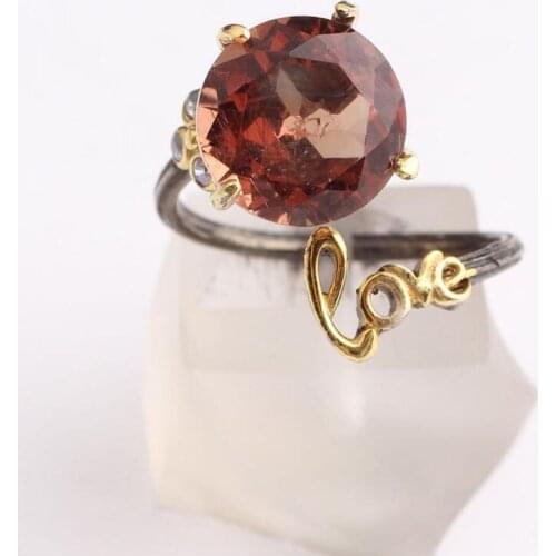 Love Round Cut Sultanite Womens Gold Plated Silver Ring, Woman Silver Sultanite Handmade Ring, Colorchancing Sultanite