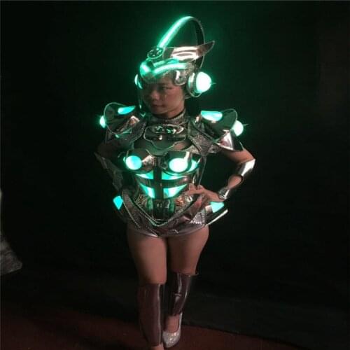 BS02 Women sexy bodysuit singer stage wears led costumes ballroom dance catwalk performance RGB colorful dress robot helmet bar