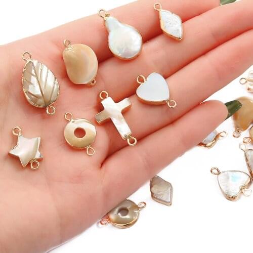 1pc Irregular Natural Shell Pendant Double Hole Connector Charm for Jewelry Making DIY Earrings Bracelet Necklace Accessories