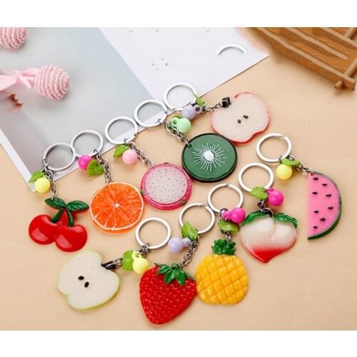 100pcs/Lot Fruit Keychain Orange Key Chain Apple Keyring Pineapple Key Ring For Gifts Food Keychains Strawberries
