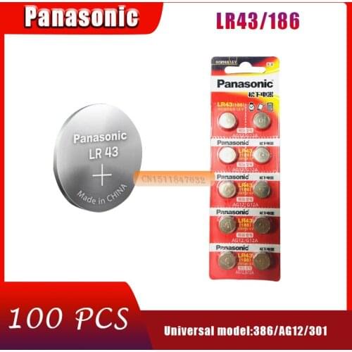 100 X PANASONIC AG12 LR43 186 0%Hg for Watches Toys 1.5V Cell Alkaline batteries For calculator 0%Hg