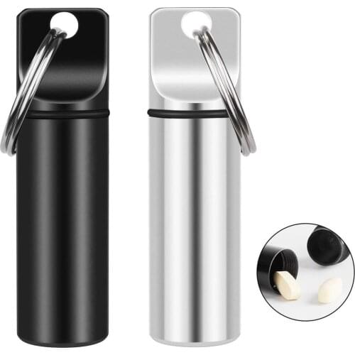 2pcs/set Small Pocket Pill Box Keychain Mini Portable Aluminum Alloy Pill Storage Container Waterproof Metal Pill Box