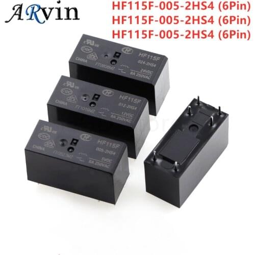 2PCS/Lot 100%New Relay HF115F-005-2HS4 HF115F 012-2HS4 HF115F 024-2HS4 HF115F-012-2HS4 HF115F 005 2HS4 5V 12V 24V 6PIN 8A