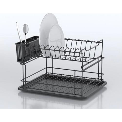2 Layer Dish Drainer Iron Art Kitchen Cutlery Drain Rack Utensils Storage Organizer Rustproof Dishes Plates Organization Shelf