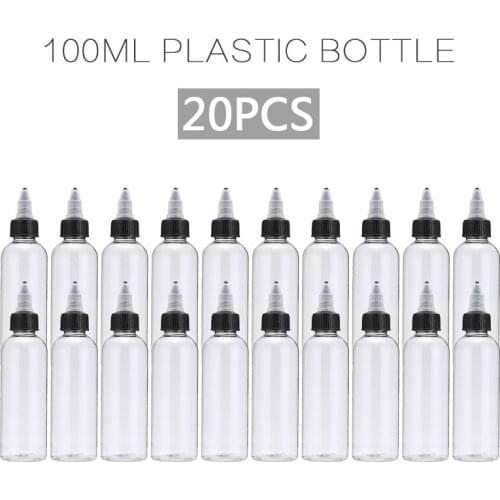 20pcs 100ml Empty Plastic Condiment Dispenser Squeeze Glue Ink Liquid Oil Bottle w/ Twist Top Cap Kitchen Accessories