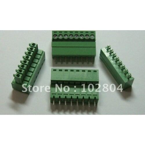 200 pcs Screw Terminal Block Connector Pitch 3.5mm 8 pin/way Green Color Pluggable Type