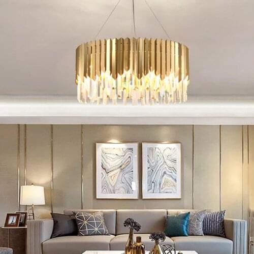 2021Modern Crystal Round Gold Chandelier Lighting LED Lamp Living Room Bedroom Decor Chandeliers Kitchen Indoor Light Fixtures
