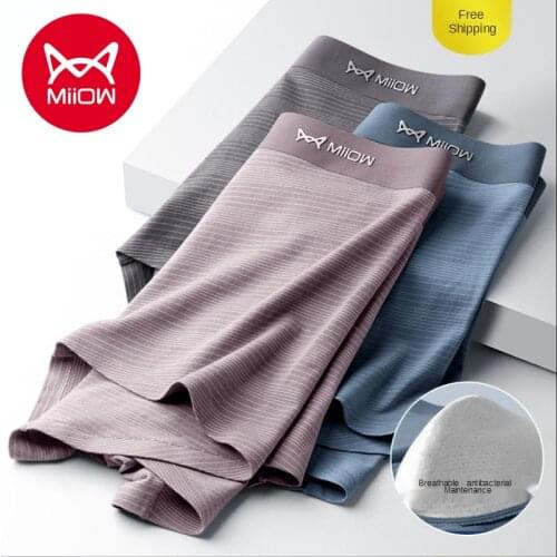 MiiOW Genuine Seamless Modal Underwear Mens Boxer Breathable Mid-waist Cotton Crotch Shorts Four Seasons