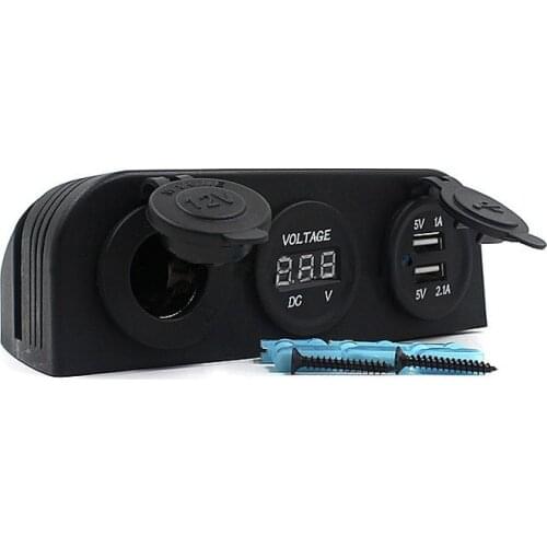 3 in 1 Tent Type Multi-Functions Dual USB Car Charger Cigarette Lighter Socket Voltmeter 12V 24V for Marine Boat RV Truck