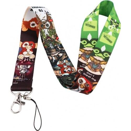 30pcs Gremlins Gizmo Keychain Lanyards Id Badge Holder ID Card Pass Gym Mobile Phone Badge Holder Key Strap webbings ribbons