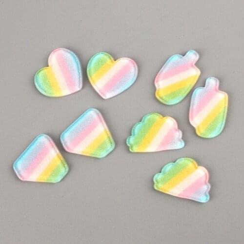 40pcs 23mm DIY Jewelry Findings Resin Cabochon Glitter Rainbow Colors Flatback Heart Ice Cream Cloud Triangles Clay Beads Charm