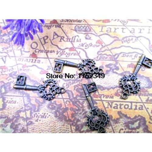 40pcs Key charms,Antique bronze Lovely Mini Filigree Flower key Charm Pendant 11x28mm