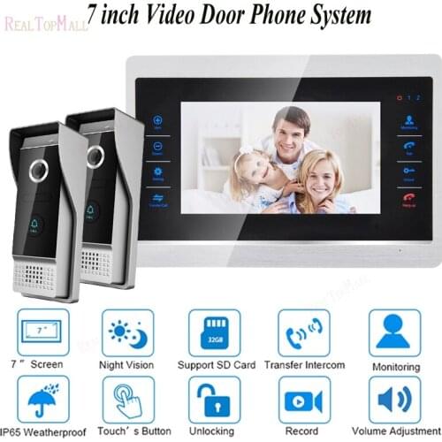 7"TFT HD 1200TVL Video Doorbell Camera Door Phone Intercom System IP65 Waterproof Quality Indoor Monitors 2 cameras v 1 monitor