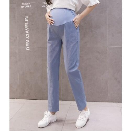 808# Maternity Pants Summer Casual Pants High Waist Loose Comfy Belly Support Pants Elastic Waist Maternity Trousers