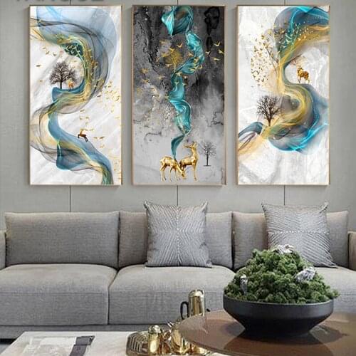 Abstract Golden Deer 5D Diy Diamond Painting Cross Stitch Mosaic Blue Print Gold Full Square Round Embroidery Nordic ArtZP-4173