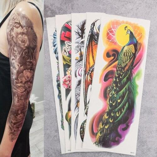 5pcs Large Arm Sleeve Tattoo Paper Waterproof Temporary Tattoo Sticker Skull Dragon Peacock Flower Tatoo Body Art for Men Women