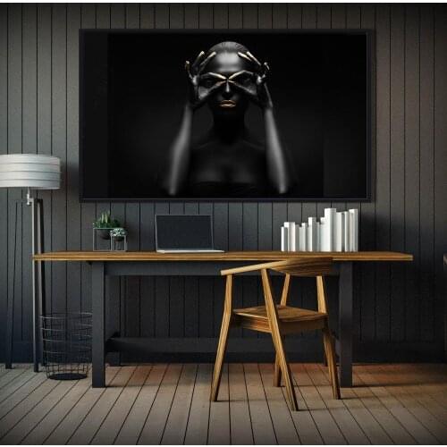 Black Gold African Art Nude Woman Cuadros Canvas Painting Posters and Prints Scandinavian Wall Art Picture for Living Room Decor