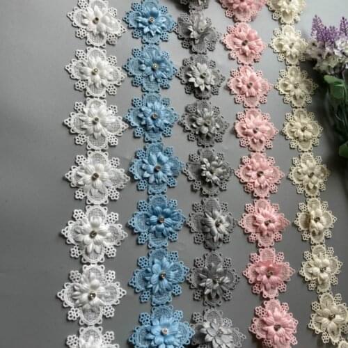 10X Ivory 5X6cm Pearl Beaded Embroidered Flower Lace Trim Floral Applique Patches Fabric Sewing Craft Vintage Wedding Dress New