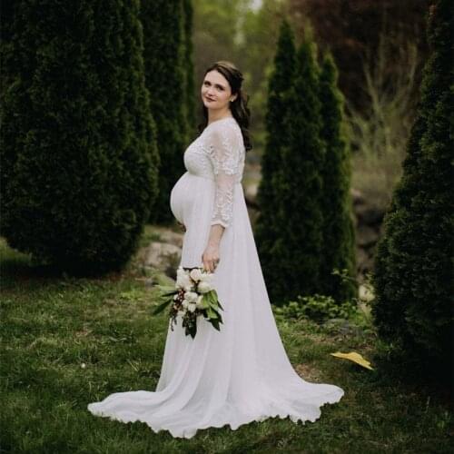 Boho Lace Maternity Photography Dresses Full Sleeve Chiffon Maternity Photo Shooting Long Dress