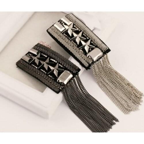 Retail & Wholesale 2pcs/pair Punk Cool Black Silver Fivestar Tassel Epaulet Badge Free Gift Party Decoration