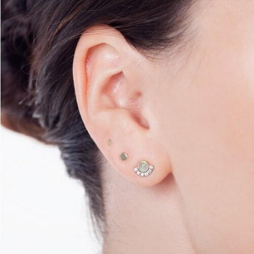 Geometric mini tiny small studs Gold color 925 sterling silver second stud earring