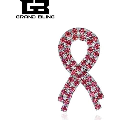 GRANDBLING Rhinestone Pink Ribbon Pins for Global Breast Cancer Prevention Group Souvenir Gift Brooch