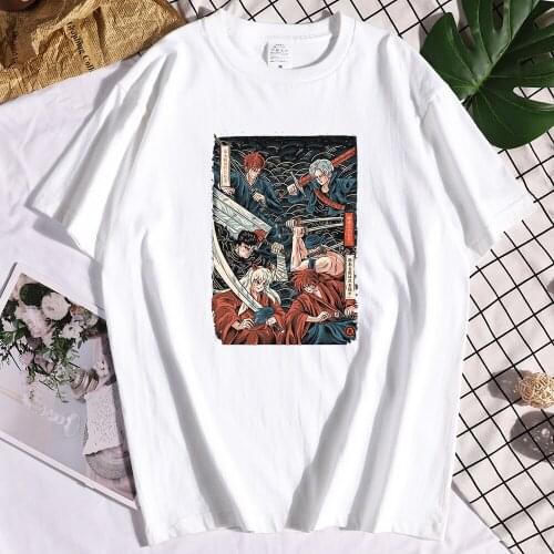 Cotton Inuyasha Swordsmen Print Mens T-shirts Loose Regular Sleeve Clothes Retro Summer Tees Shirts Graphic Design Men T-shirt