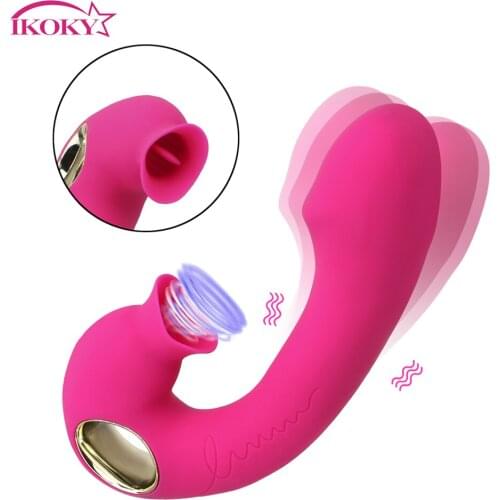 IKOKY 10 Speed Tongue Licking Dildo Vibrator G-spot Massager Vagina Clitoris Stimulator Female Masturbator Sex Toys for Women