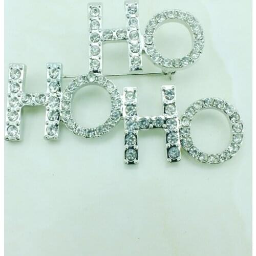 JINGLANG Christmas Gift Fashion White Rhinestone Letter HOHO Brooches Pin Christmas Wedding Jewelry