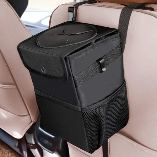 Car Trash Garbage Can Bag - 12L Large Capacity Car Trash Can Bin with Lid and Storage Pockets