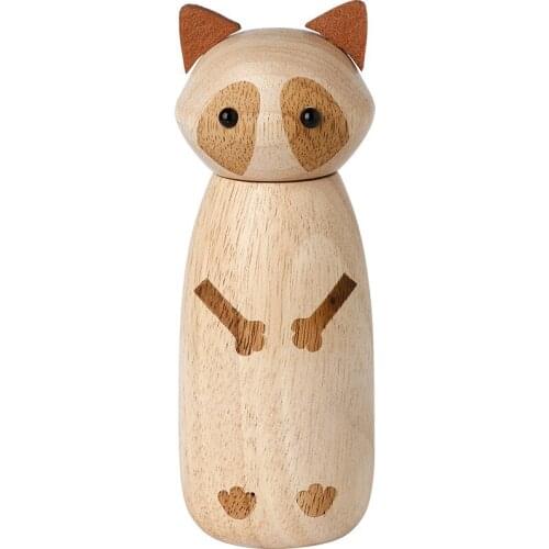 Creative Cat Grinder Stay Cute Raccoon Black Pepper Sesame Kitchen Pepper Sea Salt Grinding Bottle Wood Seasoning Jar