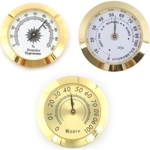 1Pcs 50mm/37mm Round Glass Analog Hygrometer For Humidors Gold For Guitar Violin Cigar Tobacco Box