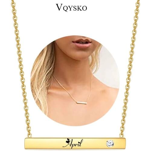 Personality Month Name January to December Bar Pendant Necklace Stainless Steel Birthstone Necklaces for Women Birthday Gifts
