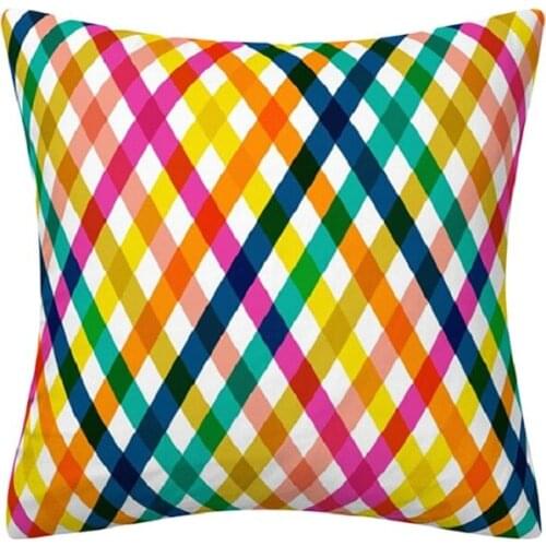 Linen Material Pillow Case Plaid Patterns Sofa Cushion Pillow Cover Wrap Living Room Car Seat Decoration