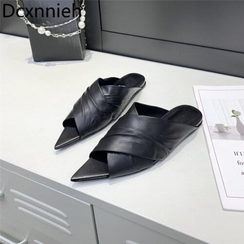 New Slippers Women White Black Ladies Slides Pointed Peep Toe Summer Shoes Women Pleated Mules Shoes Woman Flats Slippers 2021