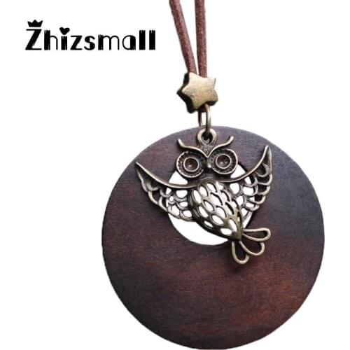 New vintage leaf woman statement Necklaces Fashion Jewelry Wooden pendant necklace for women girls long necklace Sweater chain