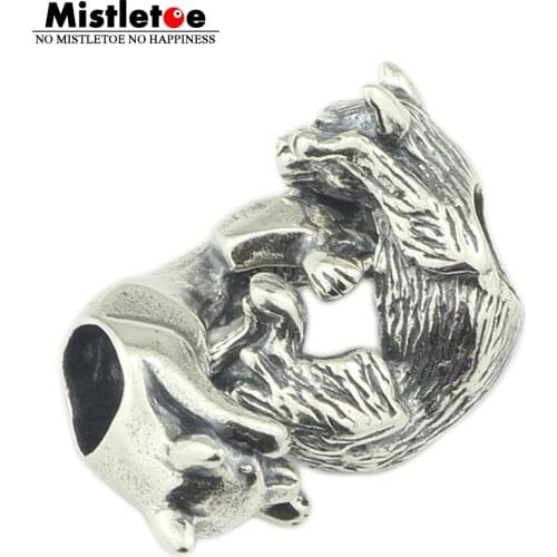 Mistletoe 925 Sterling Silver Two Cats Charm Bead European Jewelry
