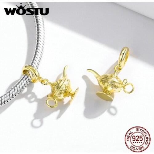 Wostu New 925 Sterling Silver Wishing Lights Gold Color Metal Charm Pendant for Original Bracelet Bangle DIY DXC1819