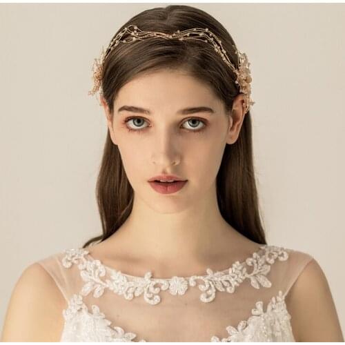 Unique Beaded Bridal Hair Crown Headband Gold Color Wedding Hair Vine Jewelry Handmade Women Prom Accessories