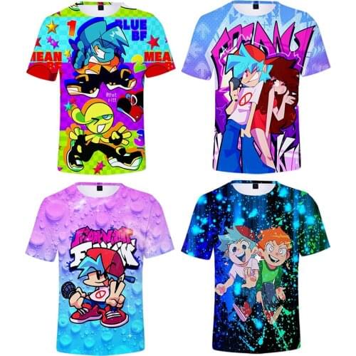 Friday Night Funkin Tshirt 3D O-Neck Blue T shirt Summer Short Sleeve Harajuku 2021 Video Game Fashion Clothes