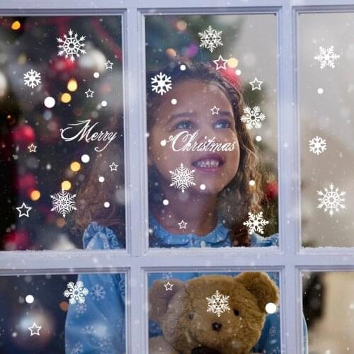 Christmas Snowflake Smile Lucky Deer Store Window Wall Stickers Decals Decor Mural New Year Decoration