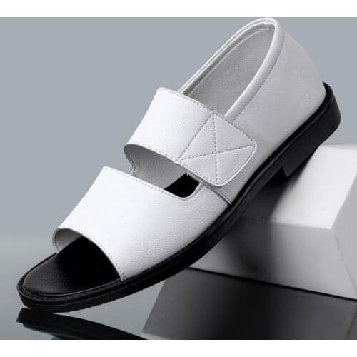 White Mens Sandals Summer Shoes For Men Best Gift Breathable Genuine Leather Middle-Aged Driving Flats Male Beach Luxury Shoes