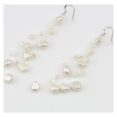 Floating Pearl Earrings,Illusion Real Pearl Jewellery,Fish Line 3-9MM Genuine Pearl Long Earrings,Wedding Bridesmaid Woman Gift