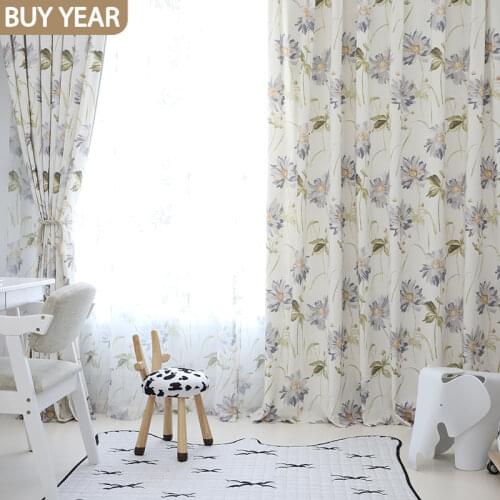 Modern Curtains for Living Dining Room Bedroom Korean style Cotton Linen Fabric Printing Curtains Tulle Finished Customization