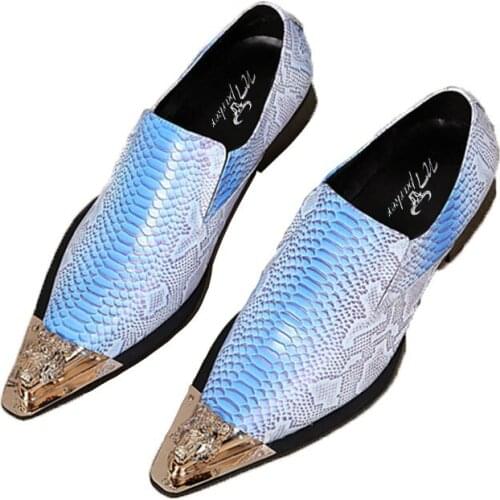 Ntparker Fight Color Snake Pattern Cowhide Pointed Mens Shoes Increase Heels Banquet PARTY Fashion Mens Dress Shoes Pointed Toe