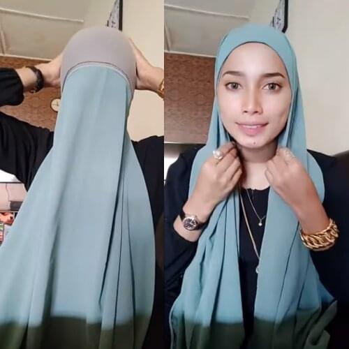 Women Cap Bonnet + Chiffon Shawl Head Scarf Underscarf Caps Islam Inner Scarf Headband Stretch Hijab Cover Headwrap Turbante